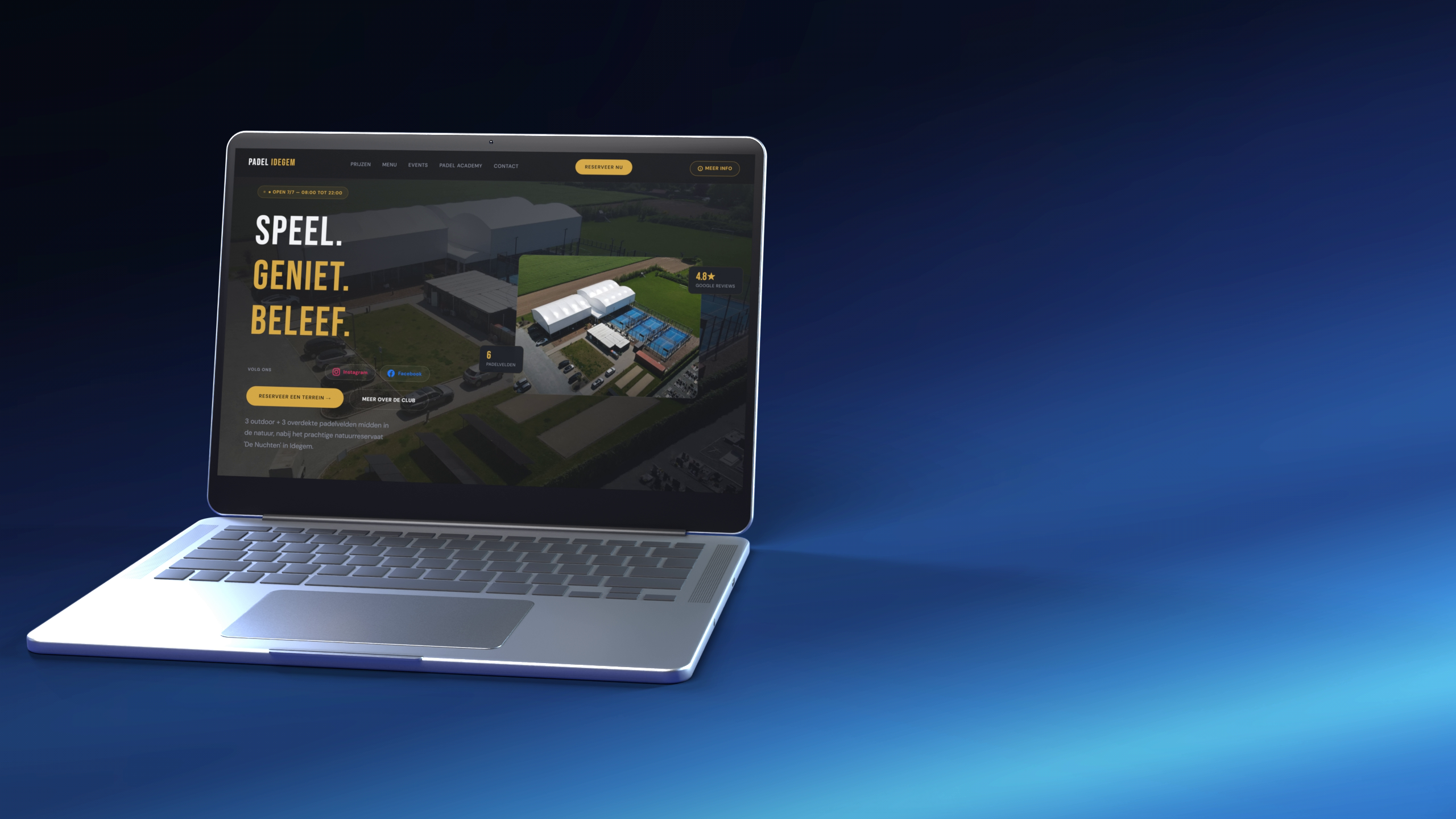 De homepagina van padel-idegem.be op een laptop